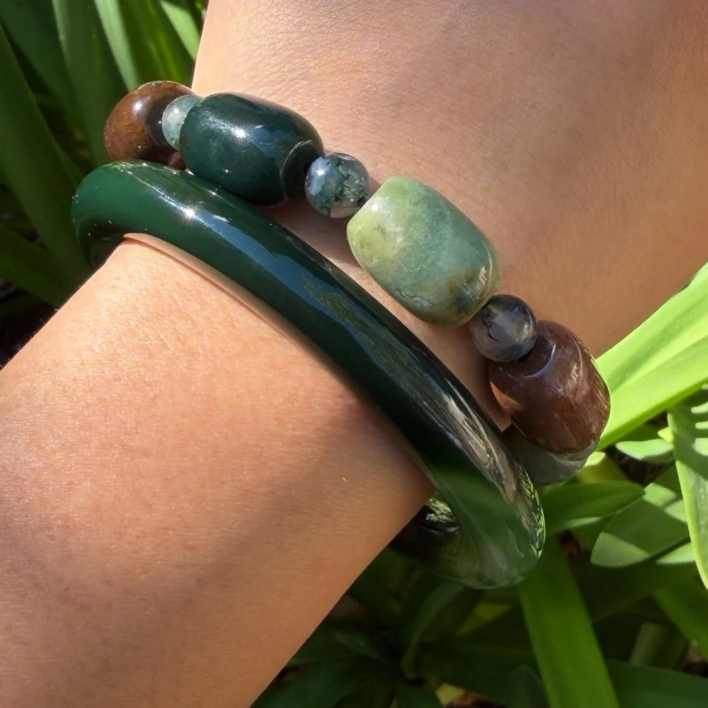 60mm inner diameter green‎ agate bangle 0355